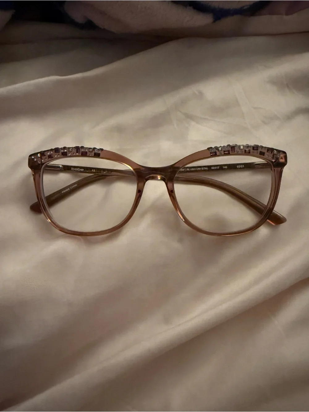 bebe Crystal-Embellished Cat-Eye Glasses in Light pink